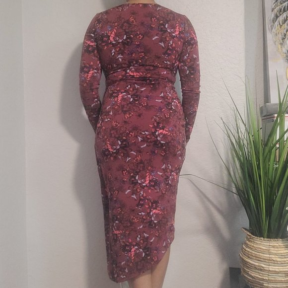 Guess Women's Burgundy V-Neck Dress Front Overlap Size S/CH - Picture 4 of 7